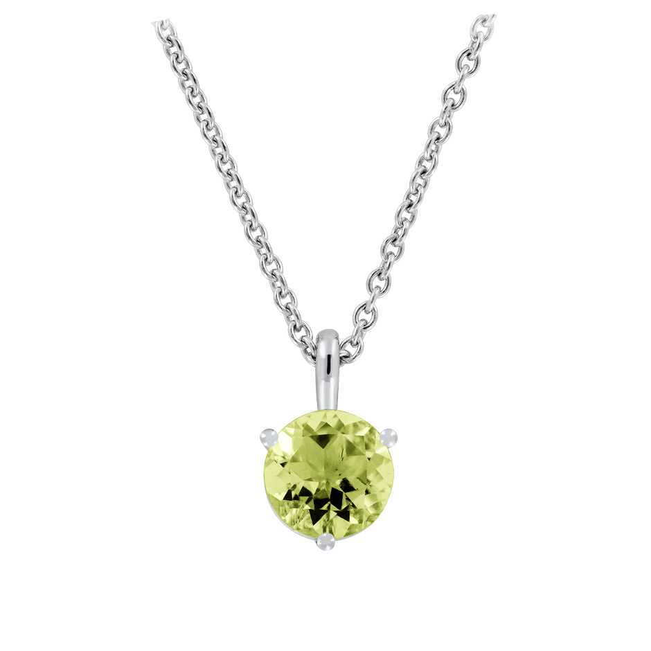 Pendant 3 Prongs Peridot green in Platinum