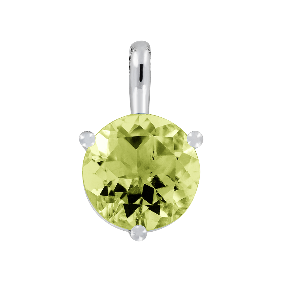 Pendant 3 Prongs Peridot green in White Gold