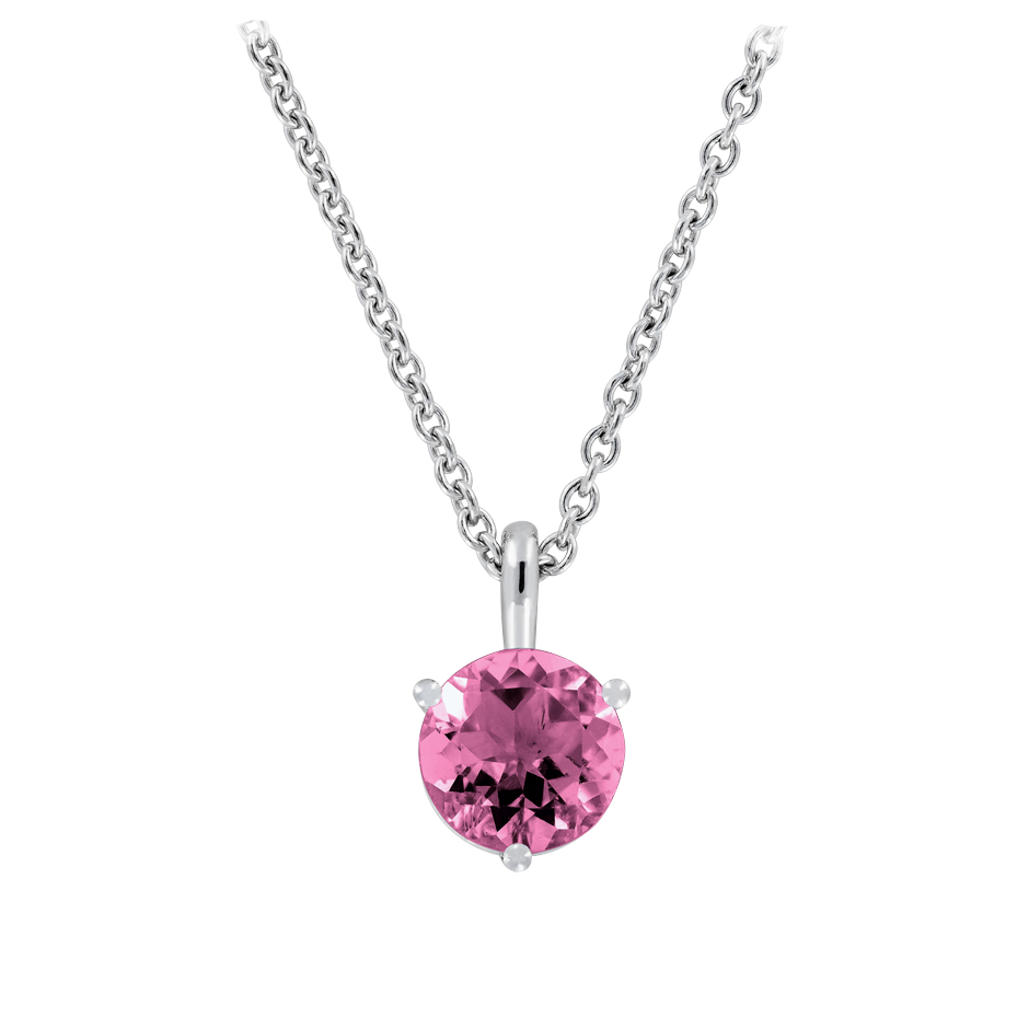 Pendant 3 Prongs Tourmaline pink in White Gold