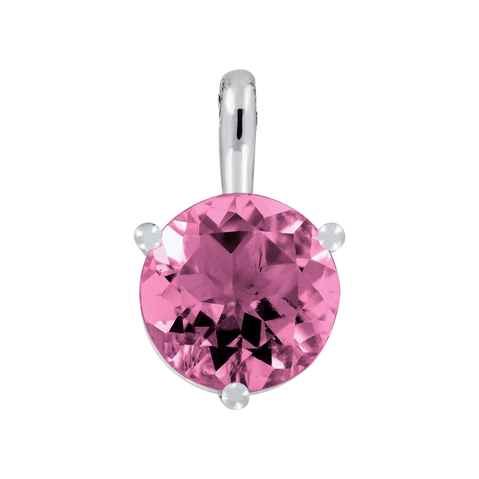 Pendant 3 Prongs Tourmaline pink in White Gold