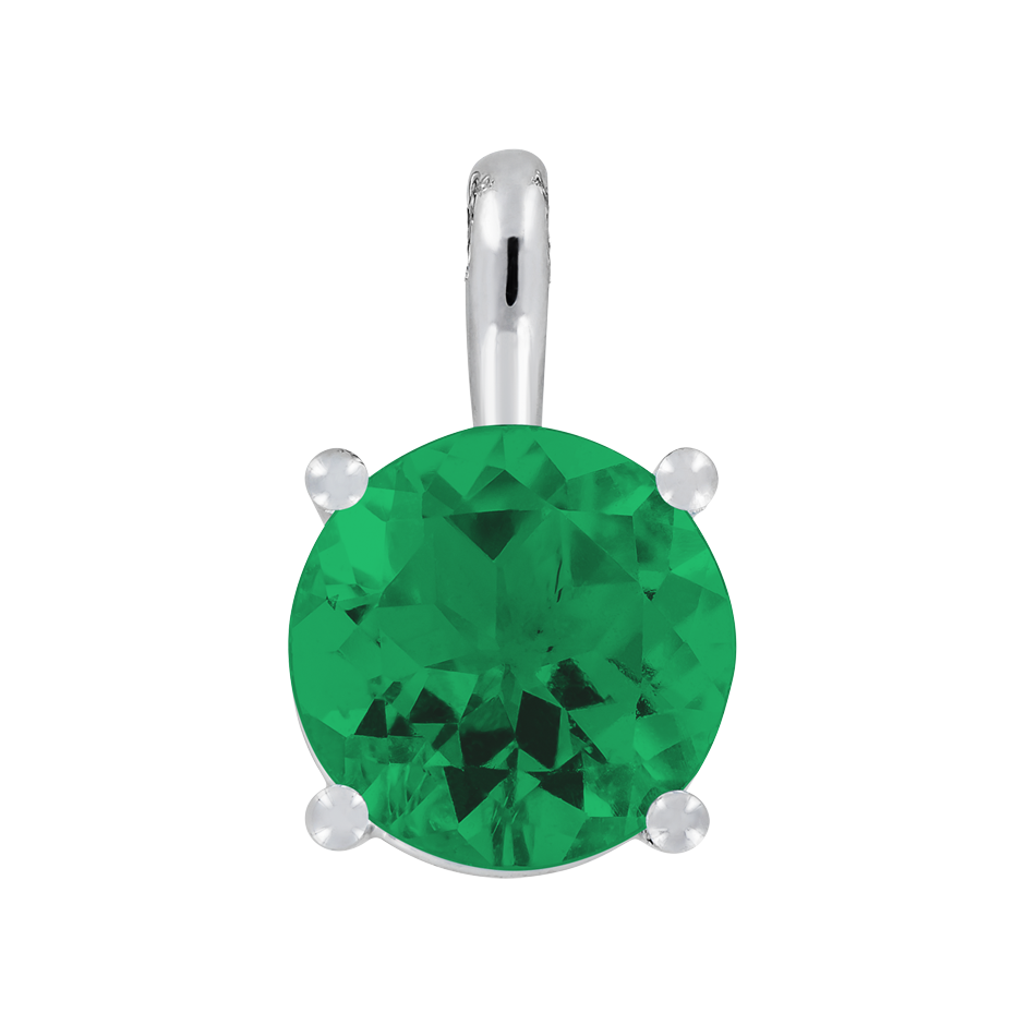 Pendant 4 Prongs Emerald green in Platinum