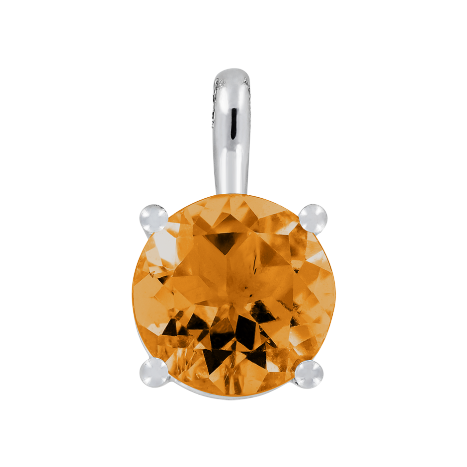 Pendant 4 Prongs Madeira Citrine orange in Platinum