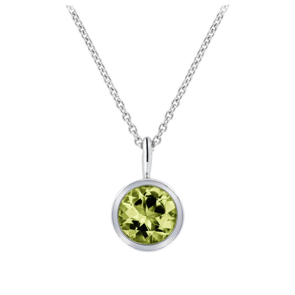 Pendant Bezel Peridot green in White Gold