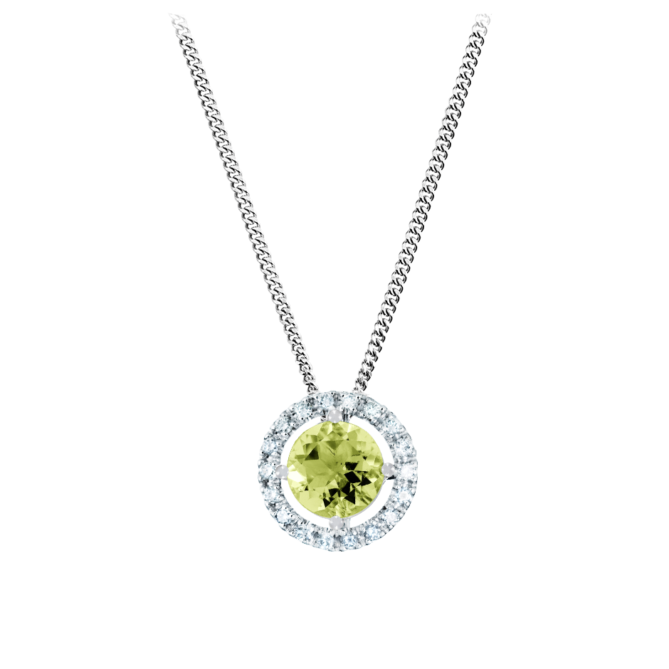 Pendant Halo Peridot grün in White Gold