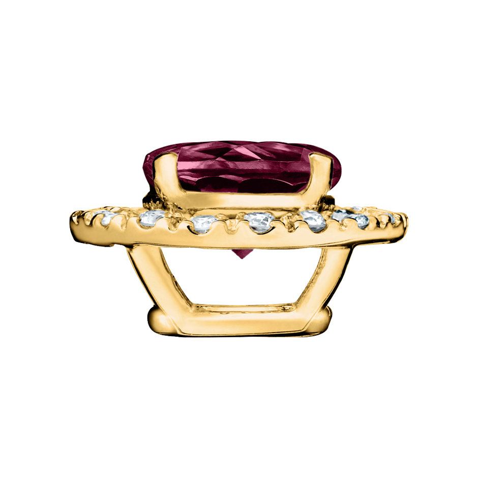 Pendant Halo Rhodolite red in Yellow Gold