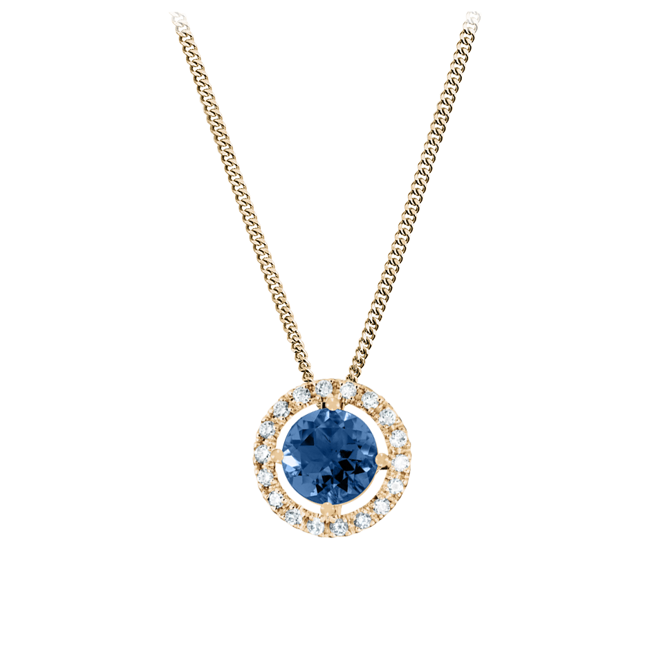 Pendant Halo Sapphire blue in Rose Gold