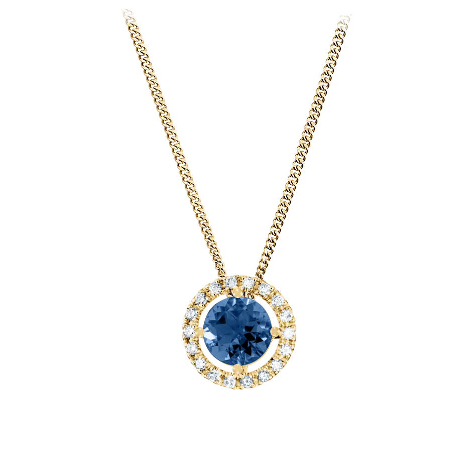 Pendant Halo Sapphire blue in Yellow Gold