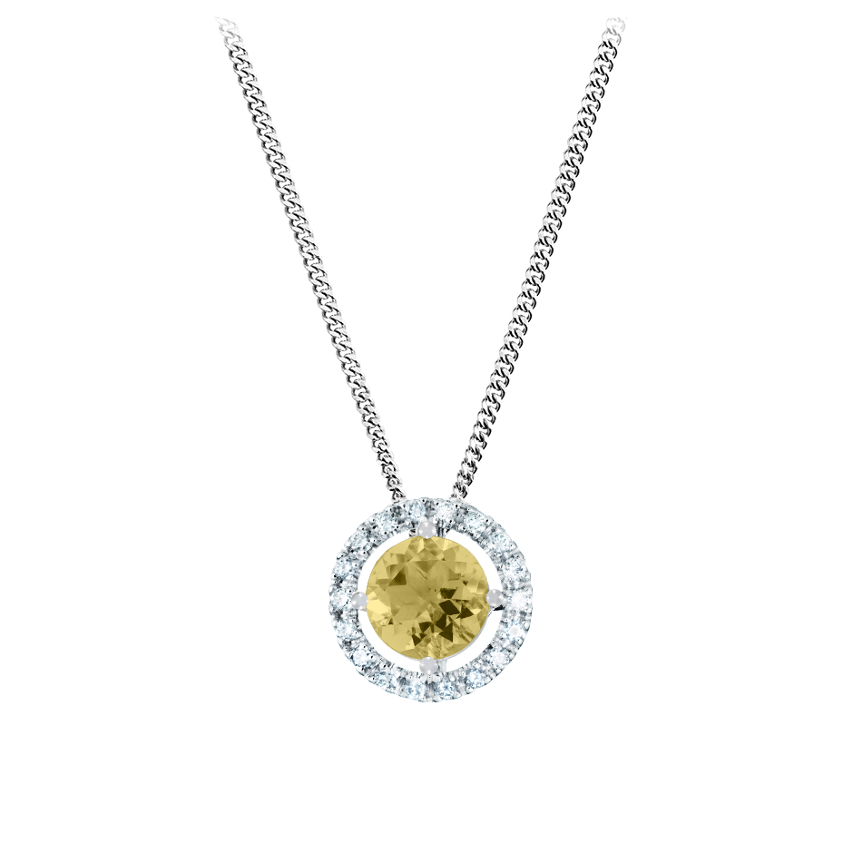 Pendant Halo Sapphire yellow in White Gold