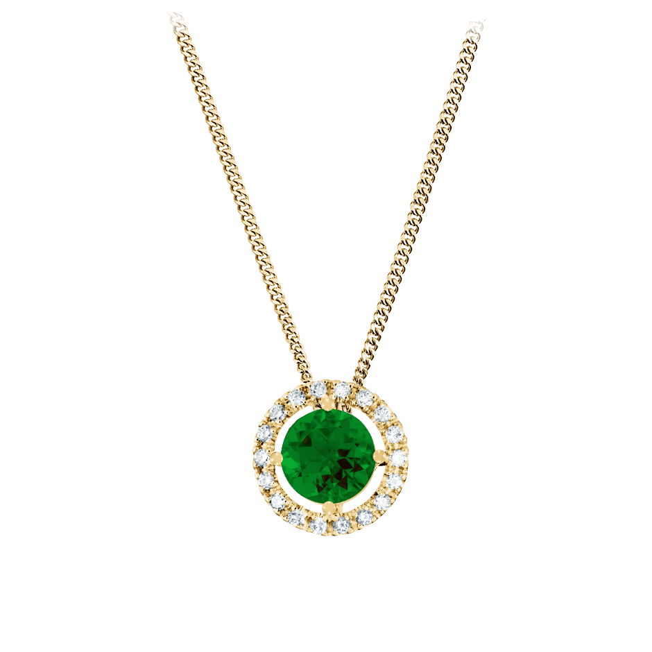 Pendant Halo Tourmaline green in Yellow Gold