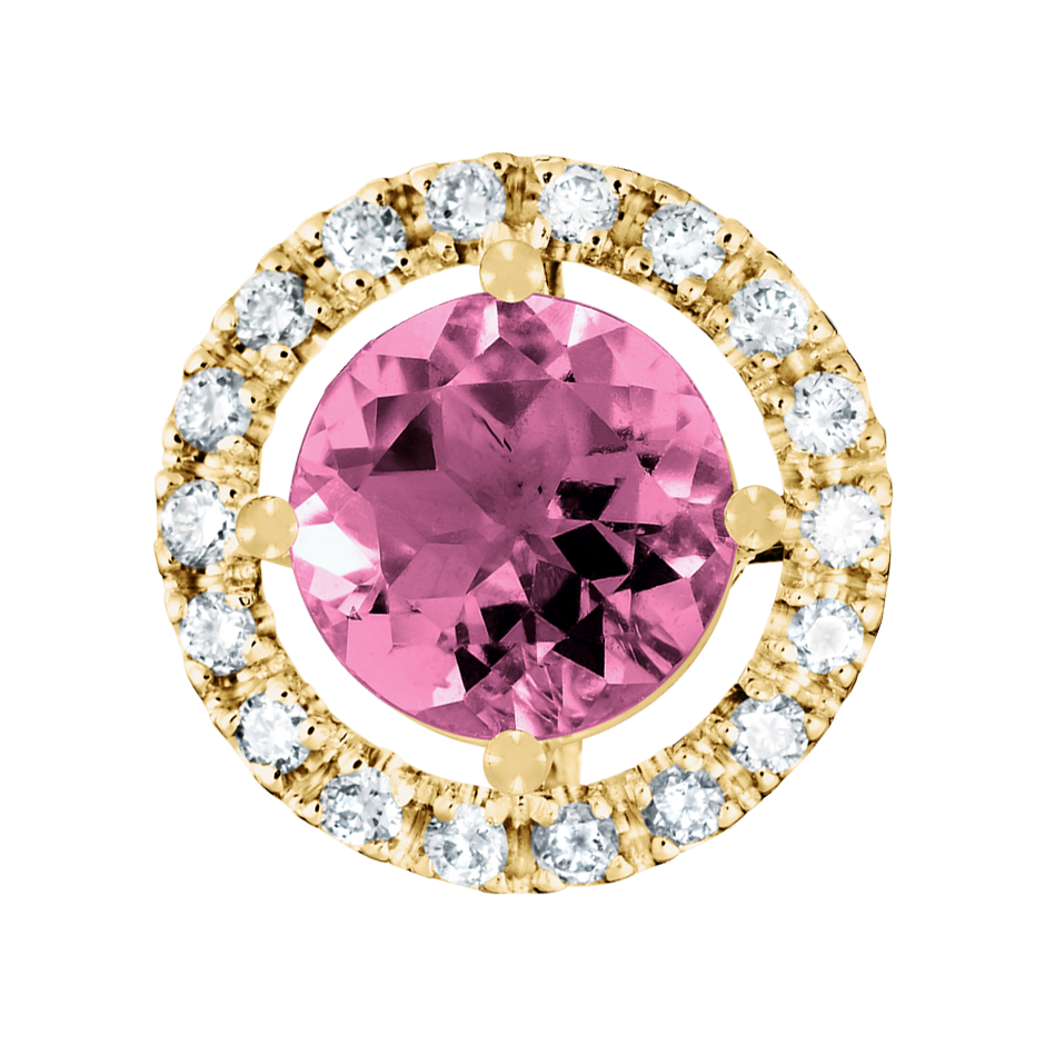 Pendant Halo Tourmaline pink in Yellow Gold