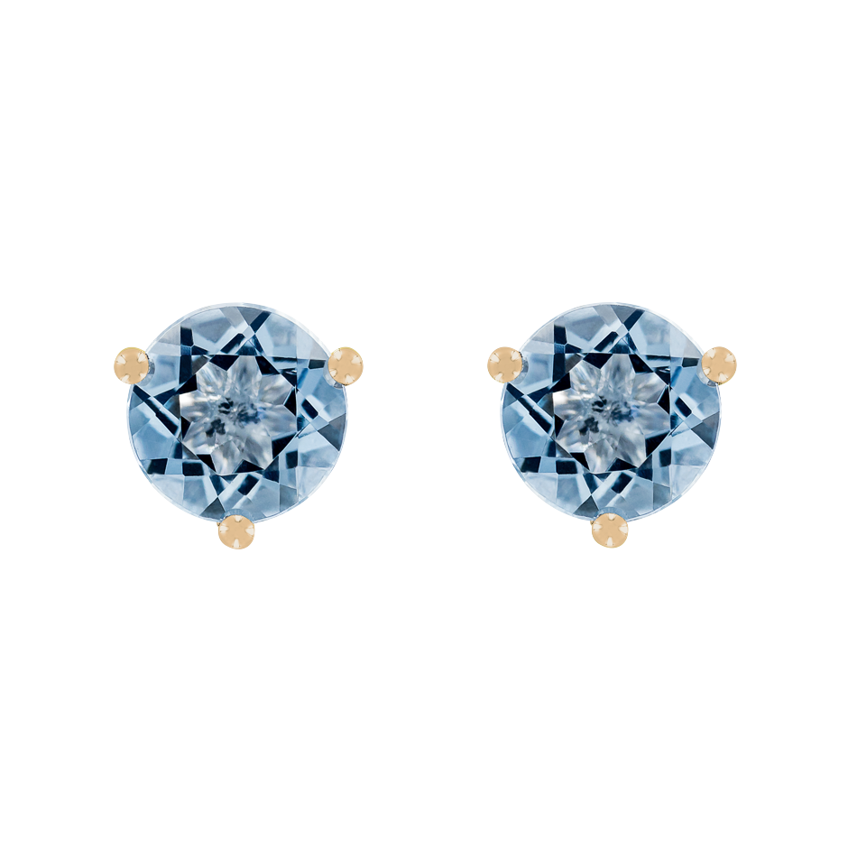 Stud Earrings 3 Prongs Aquamarine blue in Rose Gold