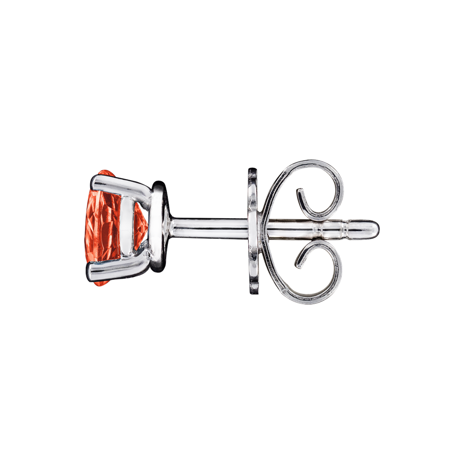 Stud Earrings 3 Prongs Fire Opal orange in Platinum