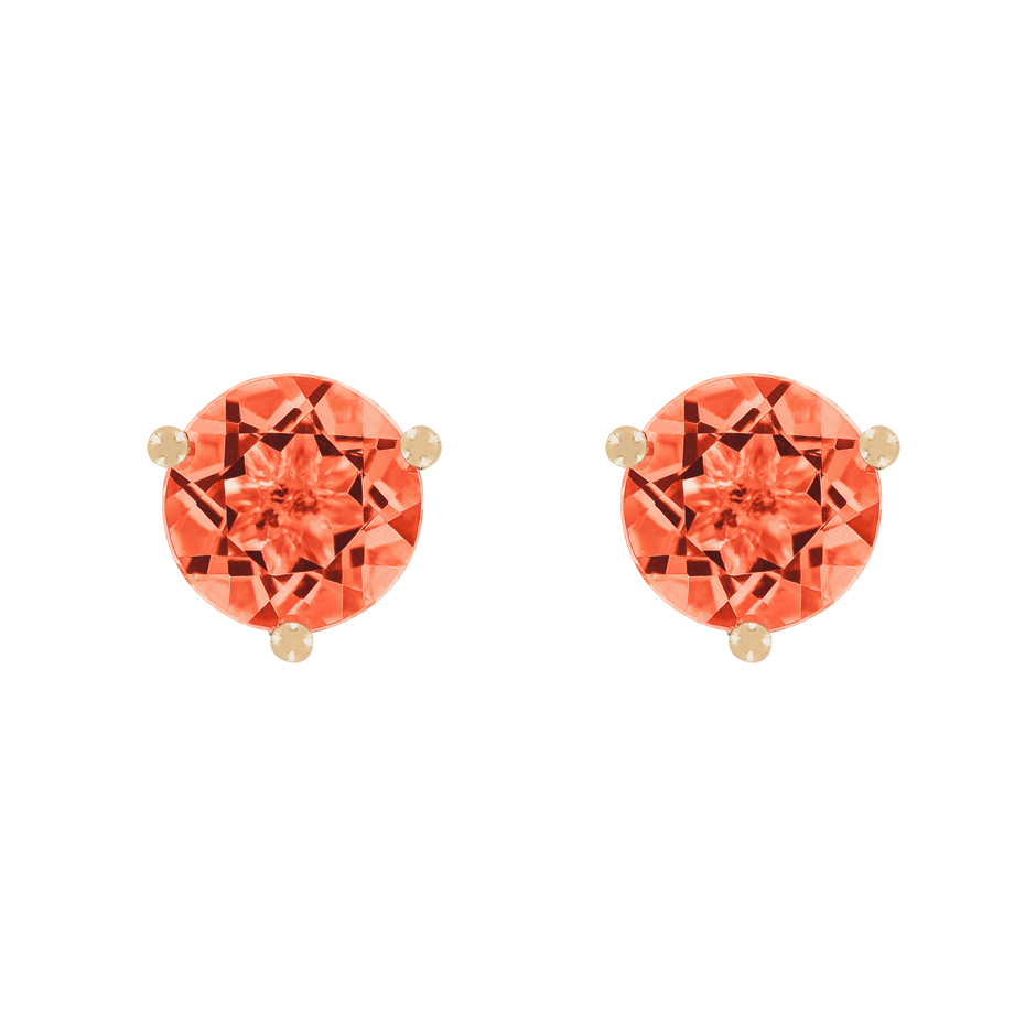 Stud Earrings 3 Prongs Fire Opal orange in Rose Gold