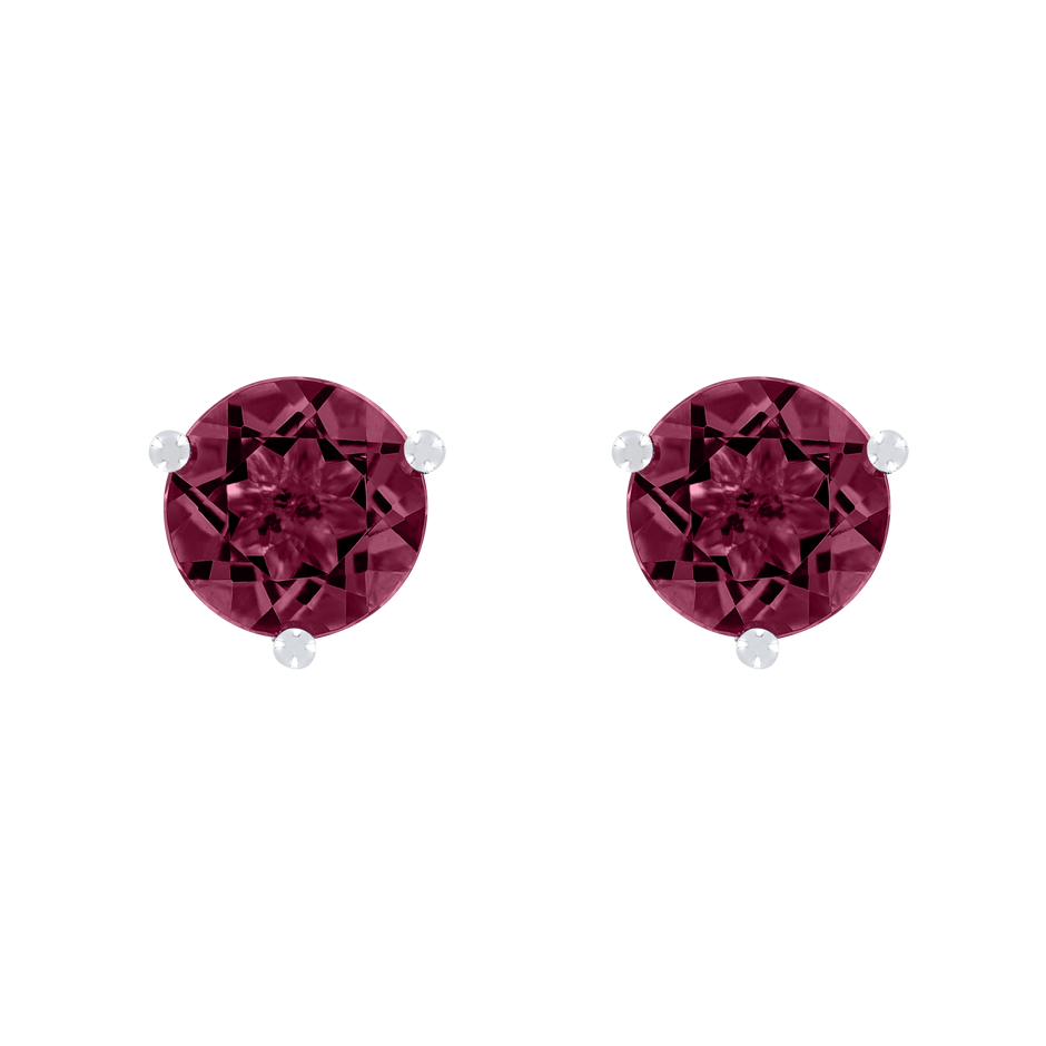 Stud Earrings 3 Prongs Rhodolite red in Platinum