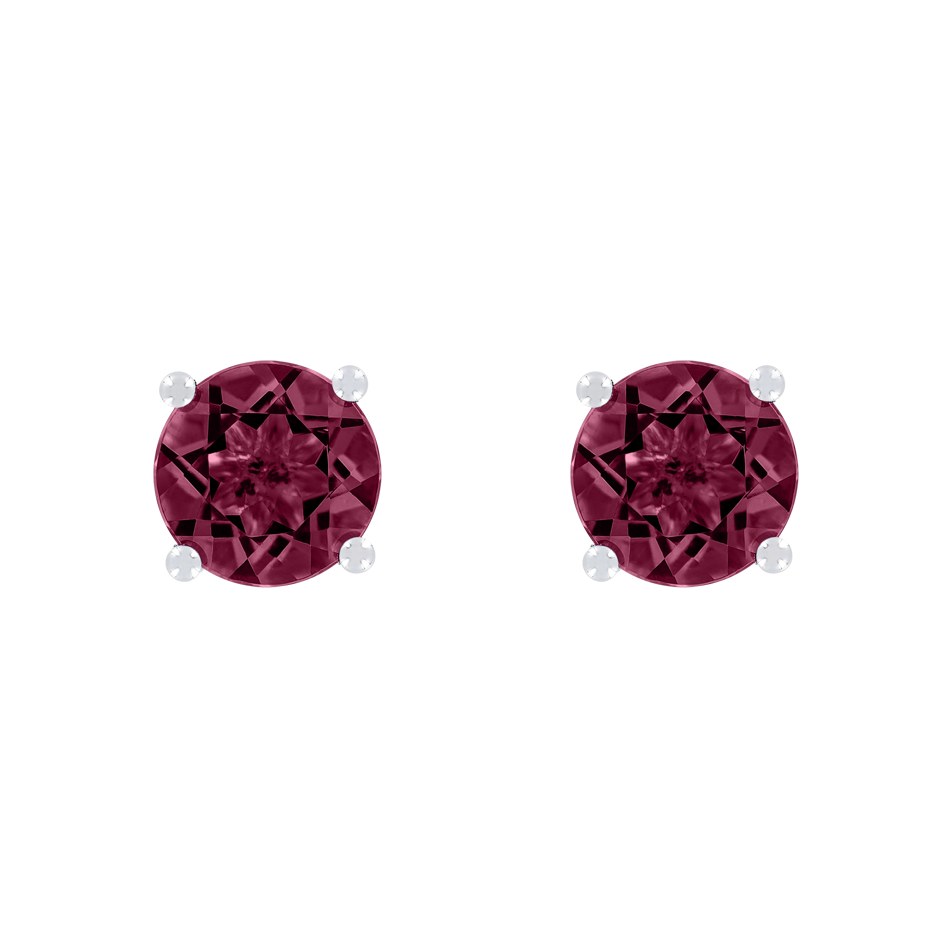 Stud Earrings 4 Prongs Rhodolite red in Platinum