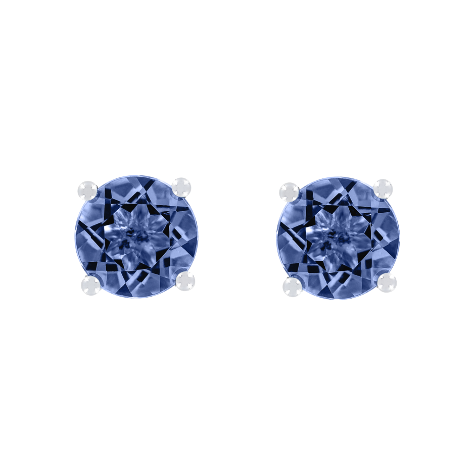 Stud Earrings 4 Prongs Tanzanite blue in White Gold