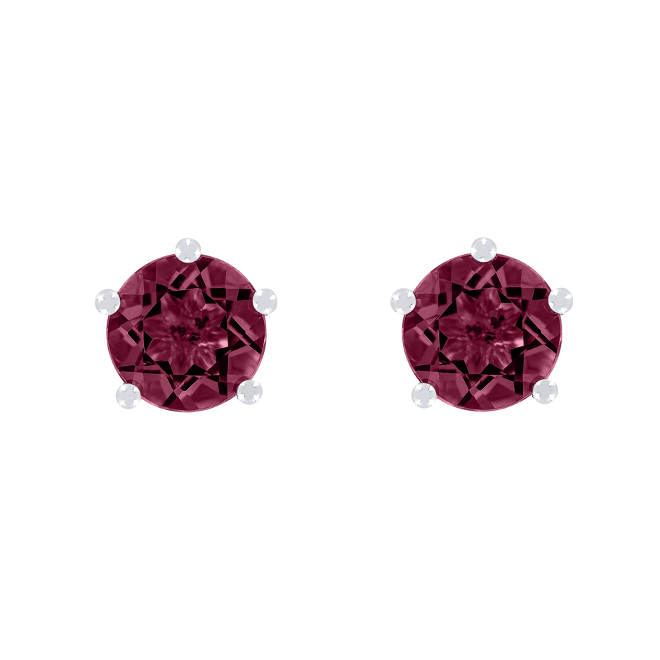 Stud Earrings 5 Prongs Rhodolite red in White Gold