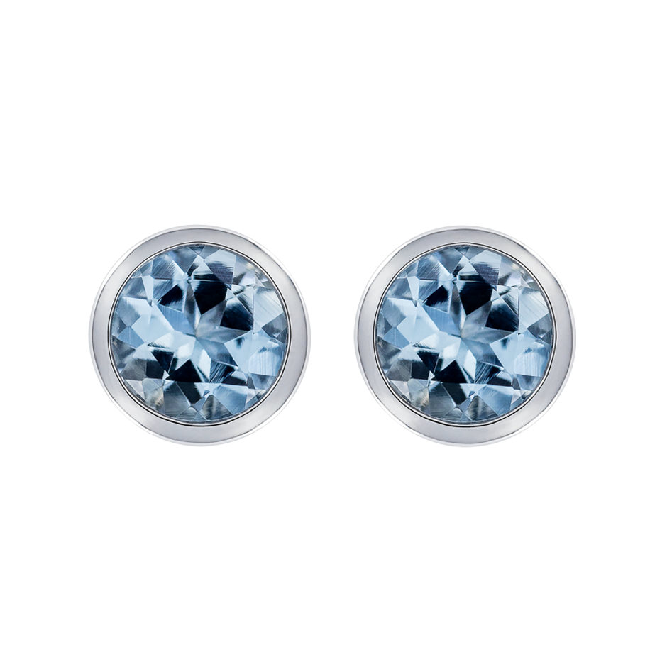 Stud Earrings Bezel Aquamarine blue in Platinum