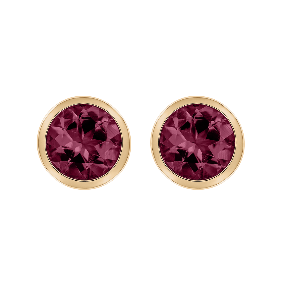 Stud Earrings Bezel Rhodolite red in Rose Gold