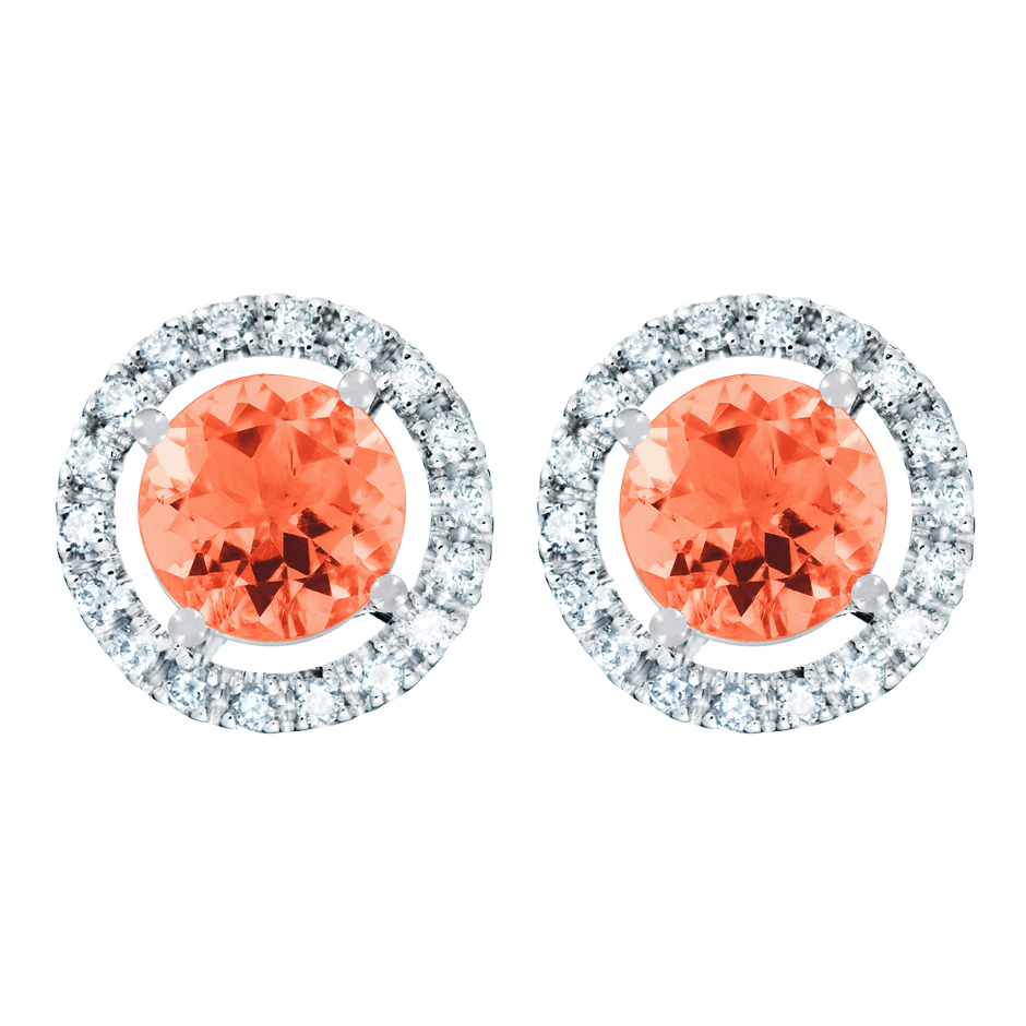 Stud Earrings Halo Fire Opal orange in White Gold