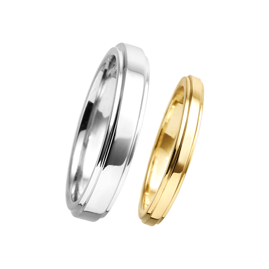 Wedding Rings with Step Profile in White Gold/Yellow Gold